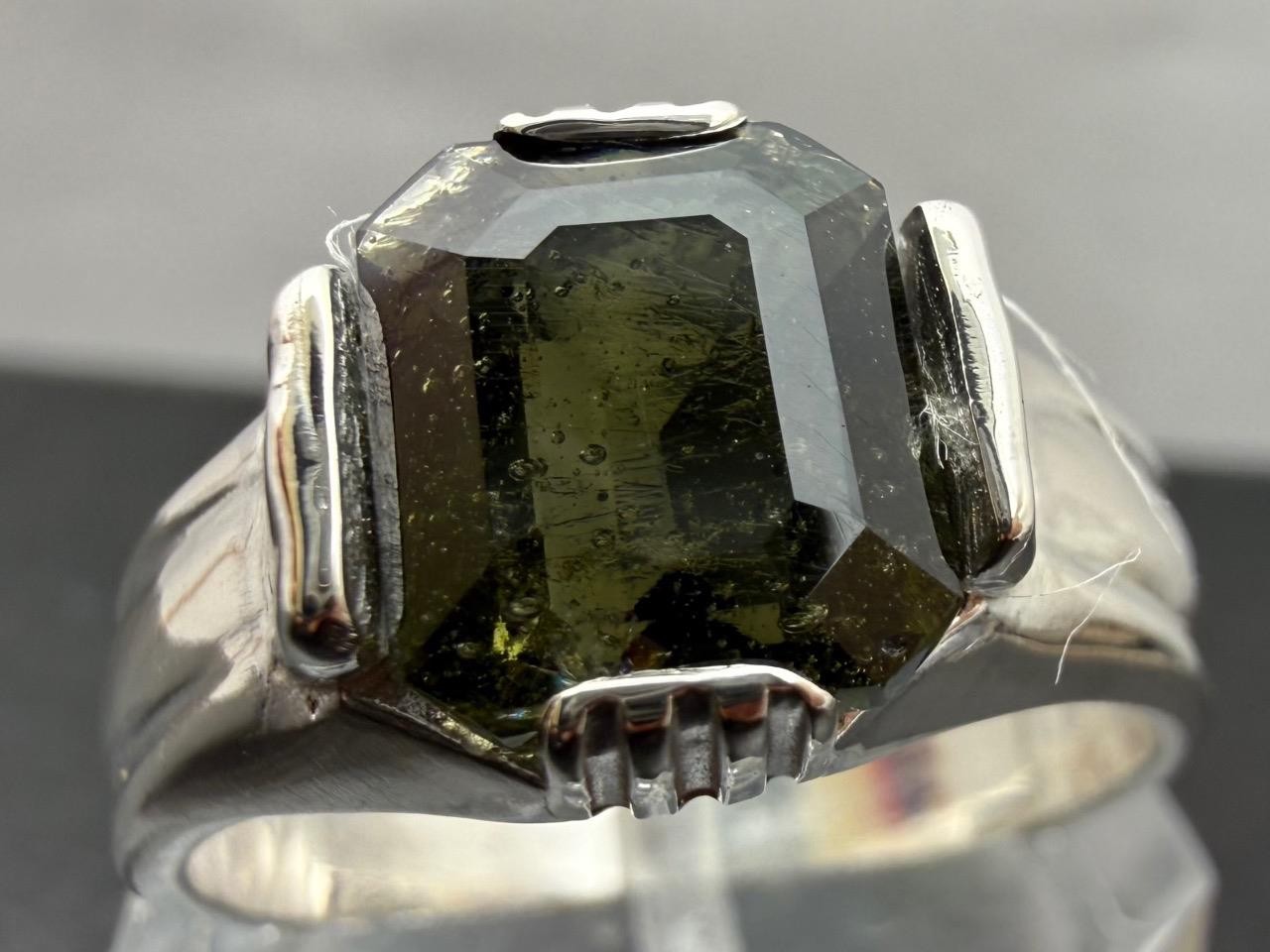 2.4 CT METEORITE MOLDAVITE TEKTITE 925 STERLING SILVER MENS RING SZ 9.5, 6.28 GR