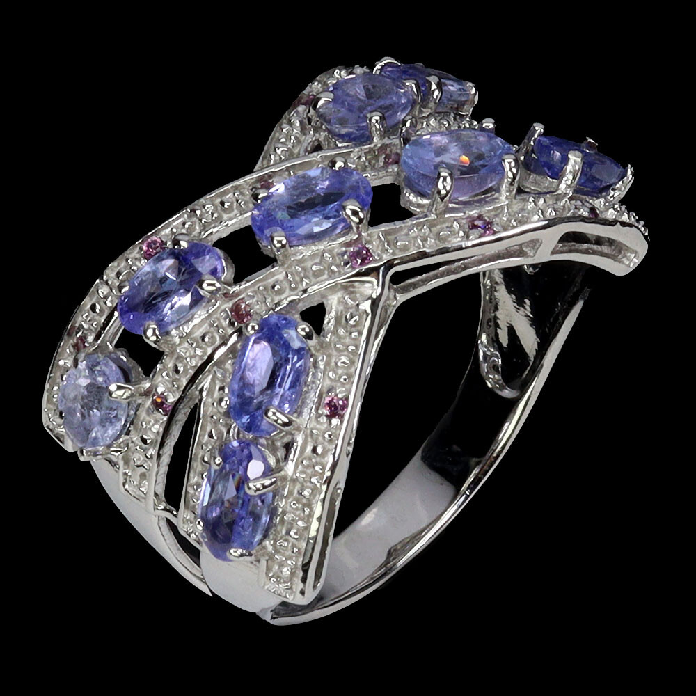 925 Sterling Silver Ring Oval Tanzanite Garnet Natural Gemstone Jewelry Size 9