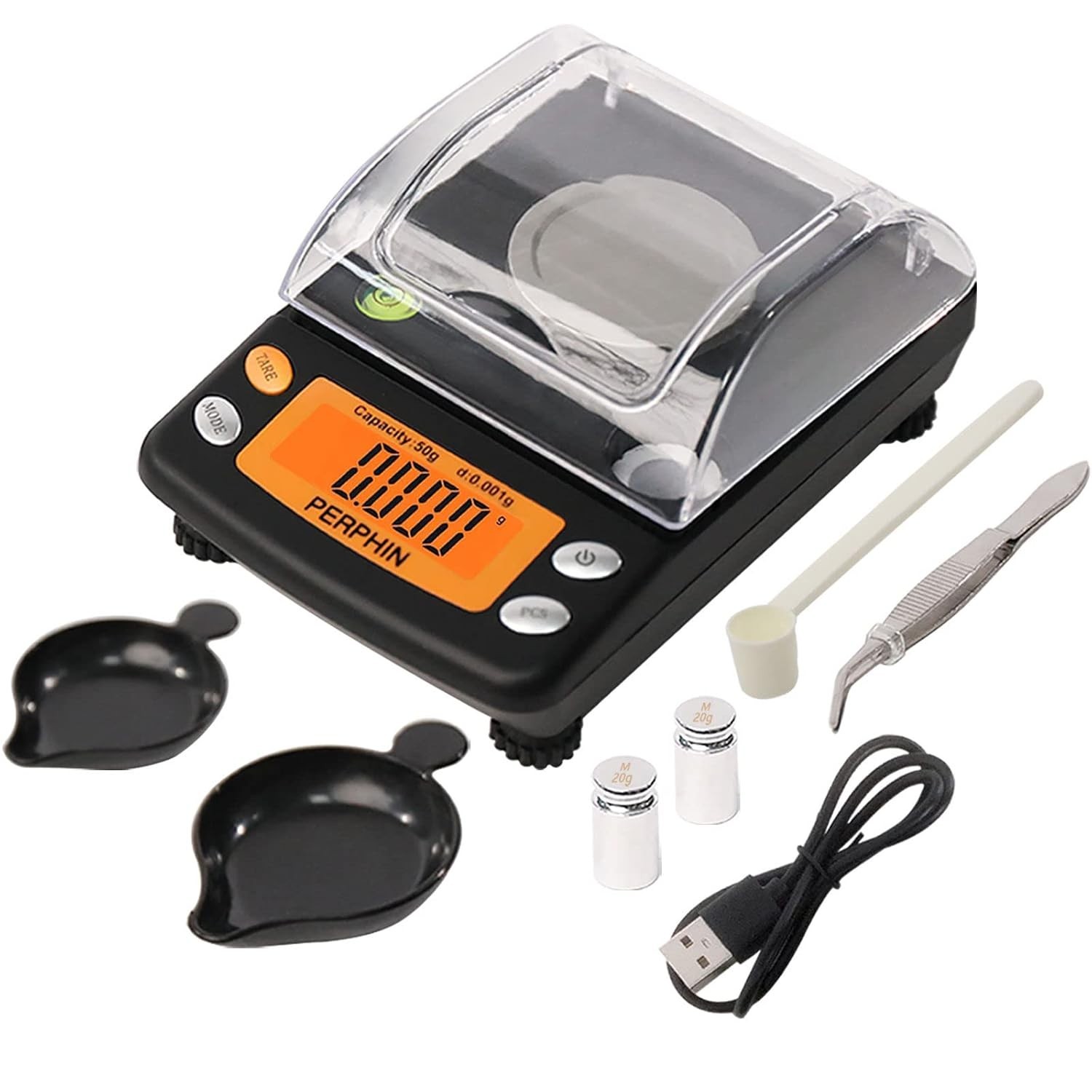 Digital Milligram Scale 50g x 0.001g Dual Power Large USB Large Display Black