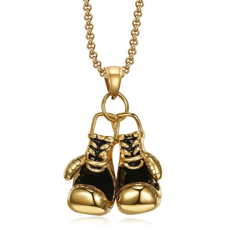 Hip-hop Men Punk Rock Personalized Stainless Steel Sport Gloves Pendant necklace