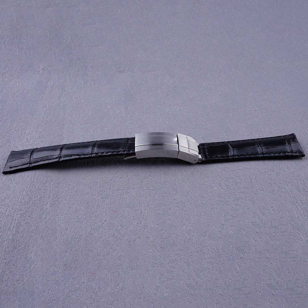 20mm Black Leather Strap Silver Brush OYSTER Clasp WatchBand For GMT Tudor Seiko