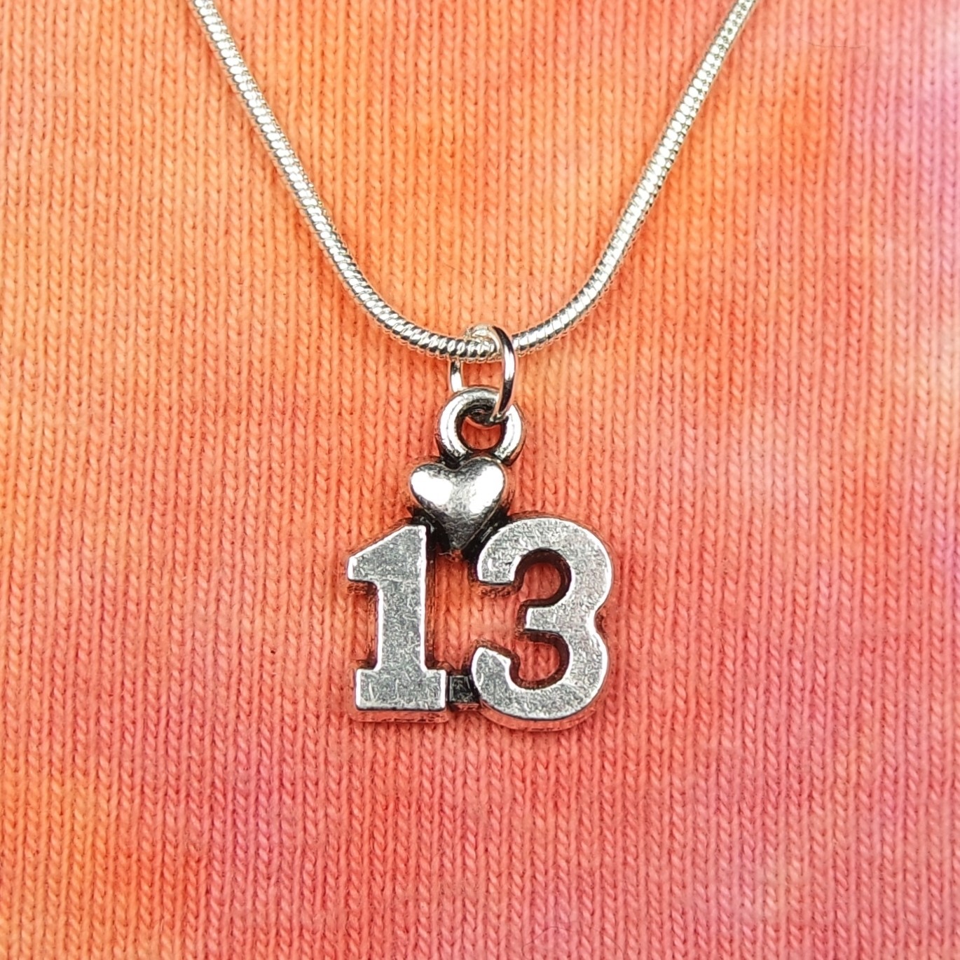 13 Heart Necklace, I Love Thirteen Number #13 Charm Pendant pick 16″-36″ chain