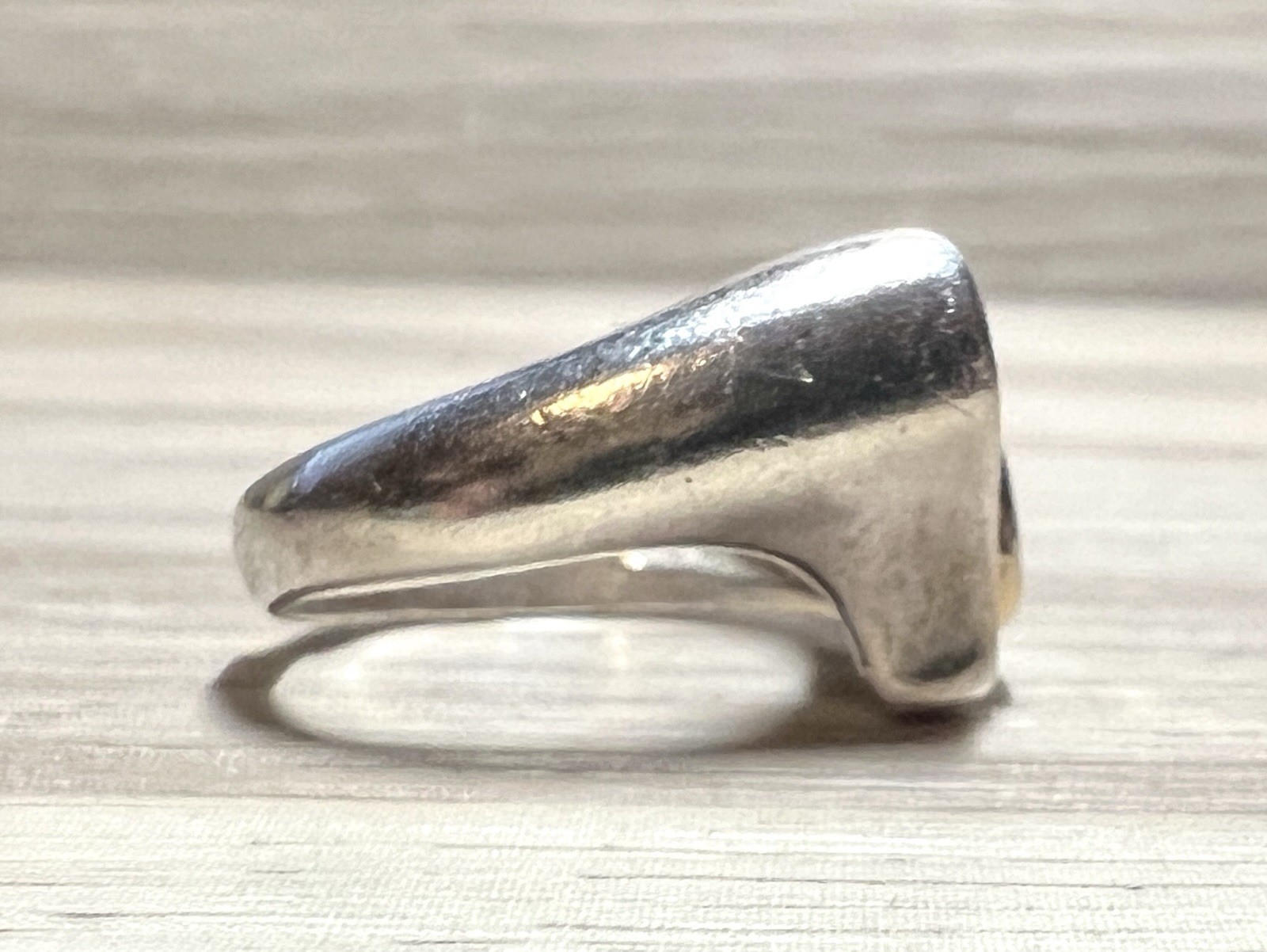 Designer Signed C^A Sterling Silver & 18k Gold Double Heart Ring, Size 6.5