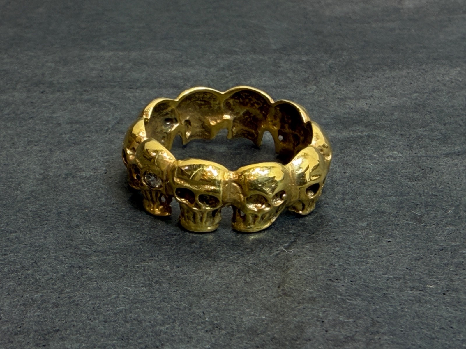 Antique Victorian Memento Mori Skulls Men Gild Silver Eternity Band Ring Diamond