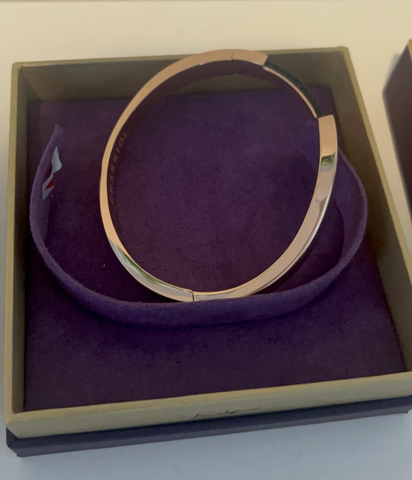 NEW Sz XLCharriol RoseGold tone Steel PVD Black Cable Shoreline Bangle Bracelet