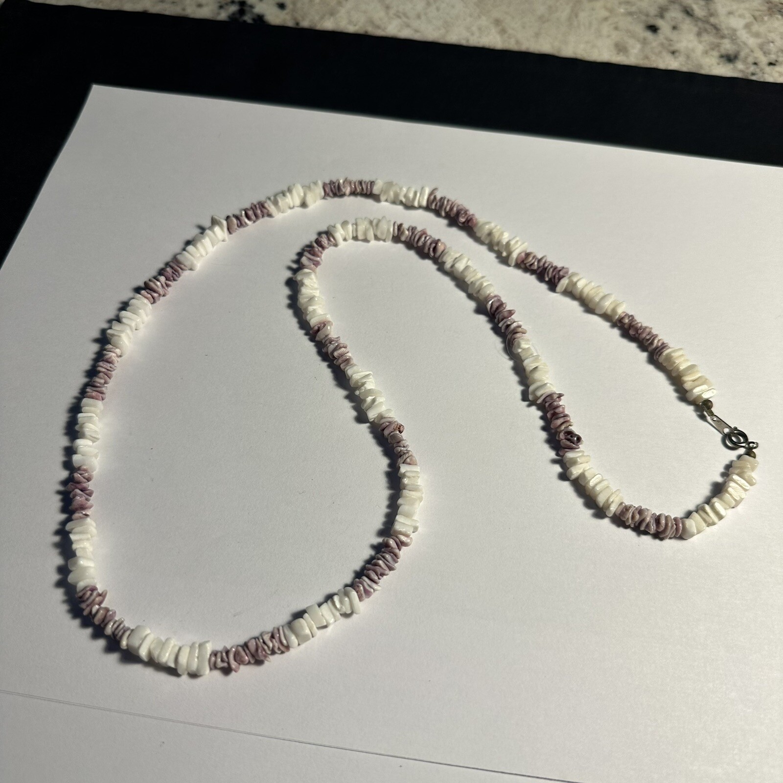 White & Purple Puka Shell Beaded 29 1/2 Inch Beaded Necklace
