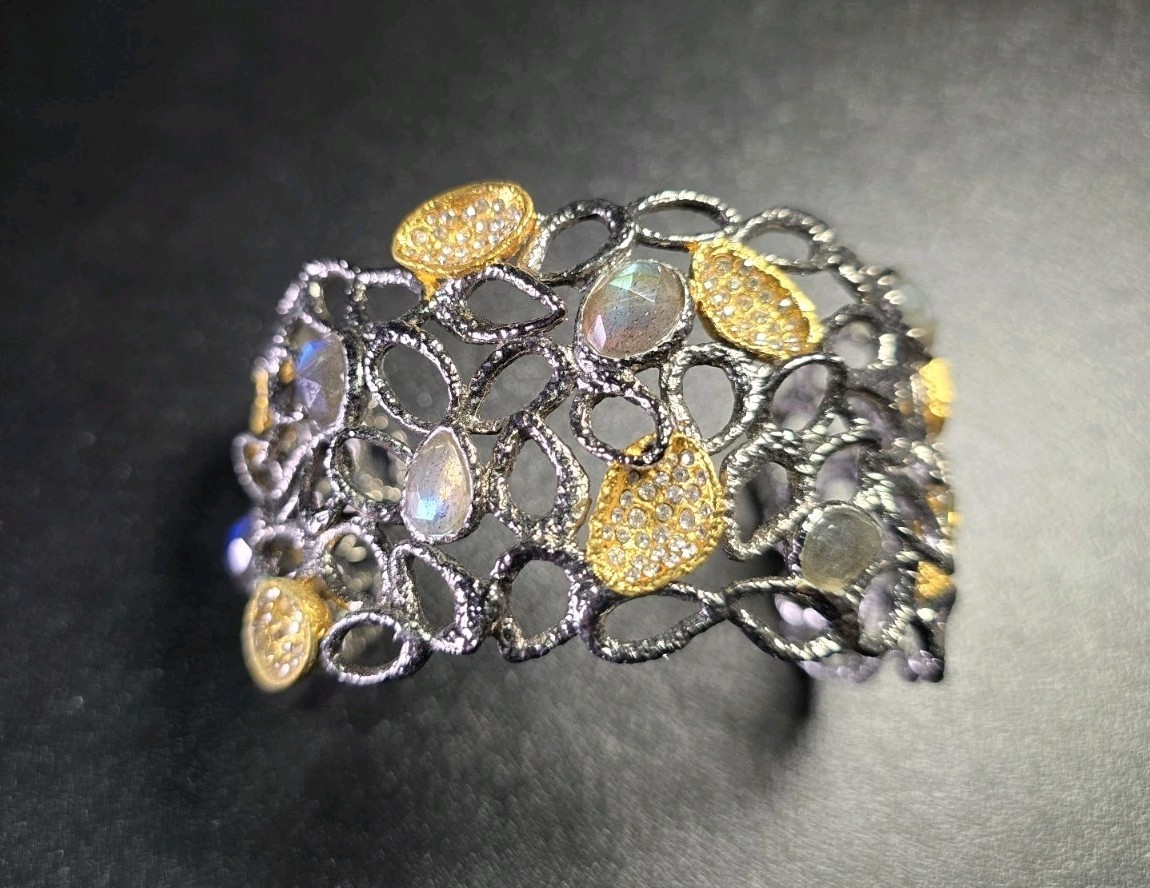 Alexis Bittar Ruthenium & Yellow Gold Plate Moonstone Bracelet