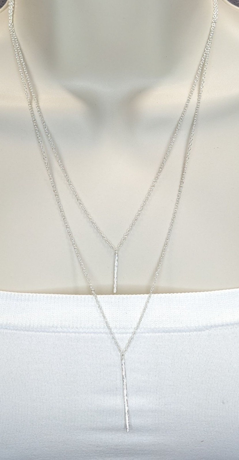 Gorgana Jewelry Pillar Pendant Necklace Double Layer Silver Minimalist