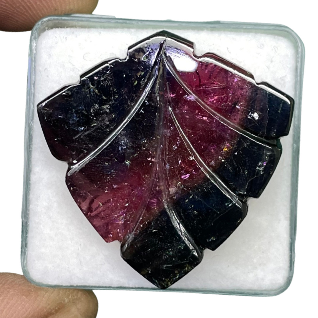 52.65 Cts Natural Carved Tourmaline 31x31mm Bi Color Loose Untreated Gemstone