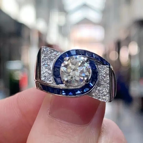 2 ct Round Baguette Created Diamond & Sapphire 14k White Gold Fn Engagement Ring