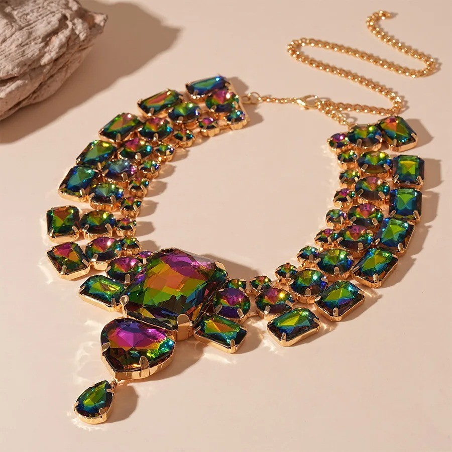 Rhinestone AB Crystal Necklace Earrings Set Choker Party Prom For Women