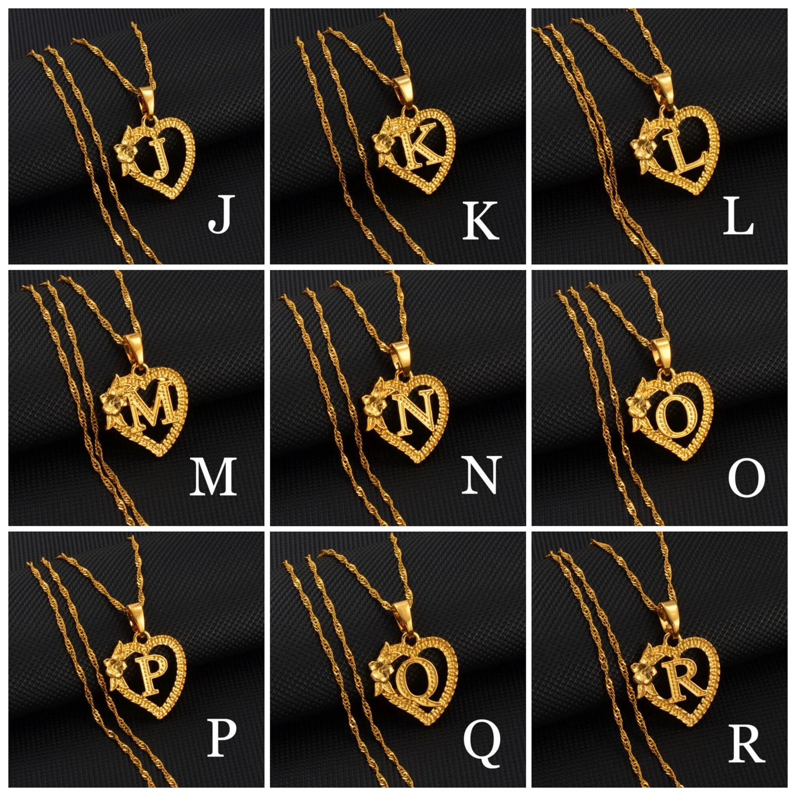 Initial Heart Flower Pendant Necklace
