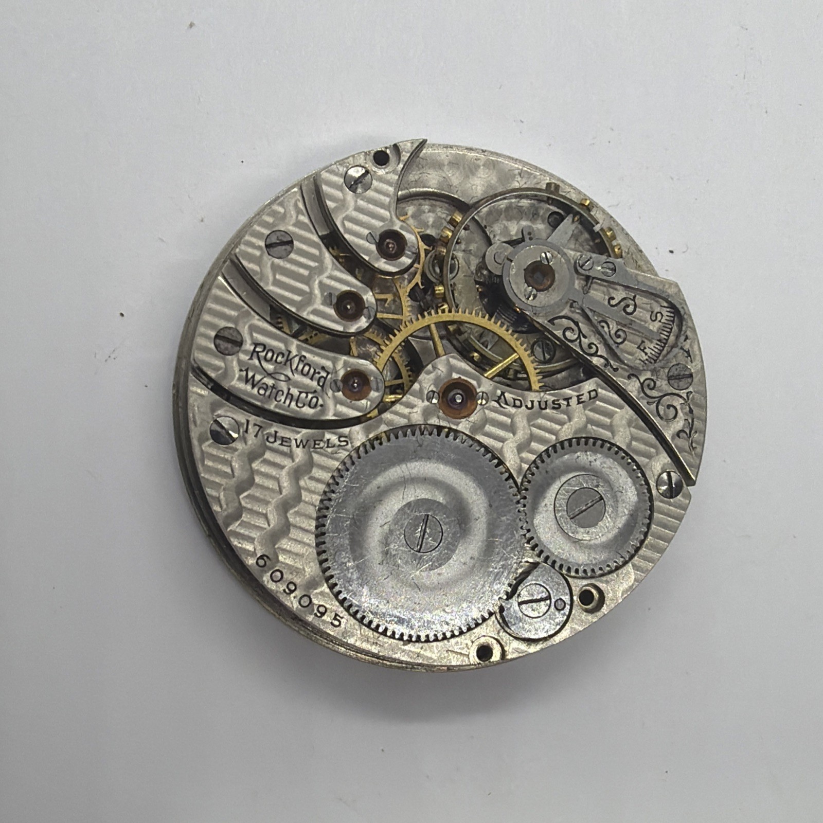 Scarce Rockford Grade 566 17J 16s Pocket Watch Movement Nice Railroad Dial 095