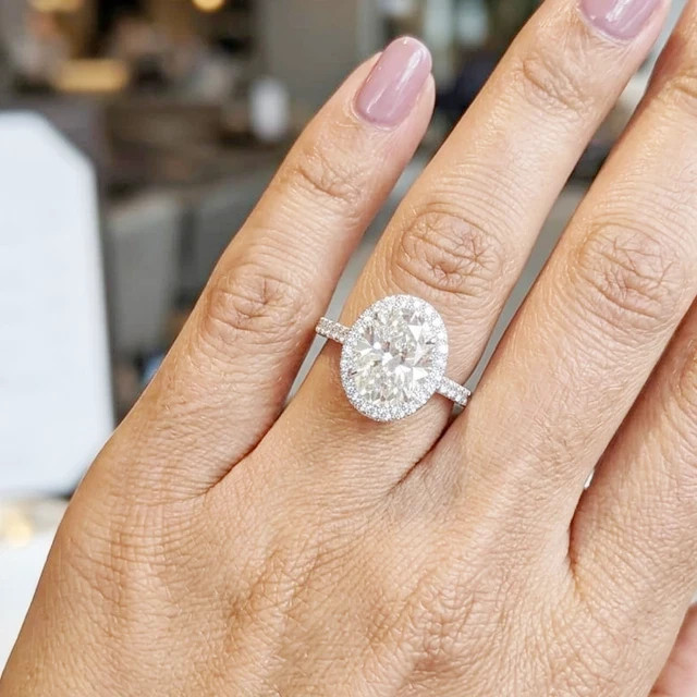 2.80Ctw Moissanite Oval Cut Women’s Halo Engagement Ring 14k White Gold Plated