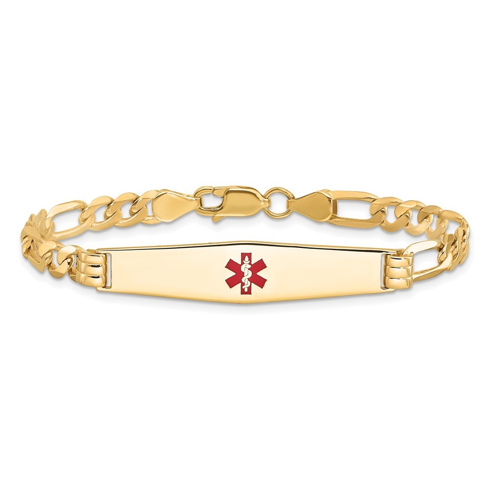 14K Yellow Gold Solid Chain 36x9mm Red Enamel Flat Figaro Link Charm Bracelet 8″