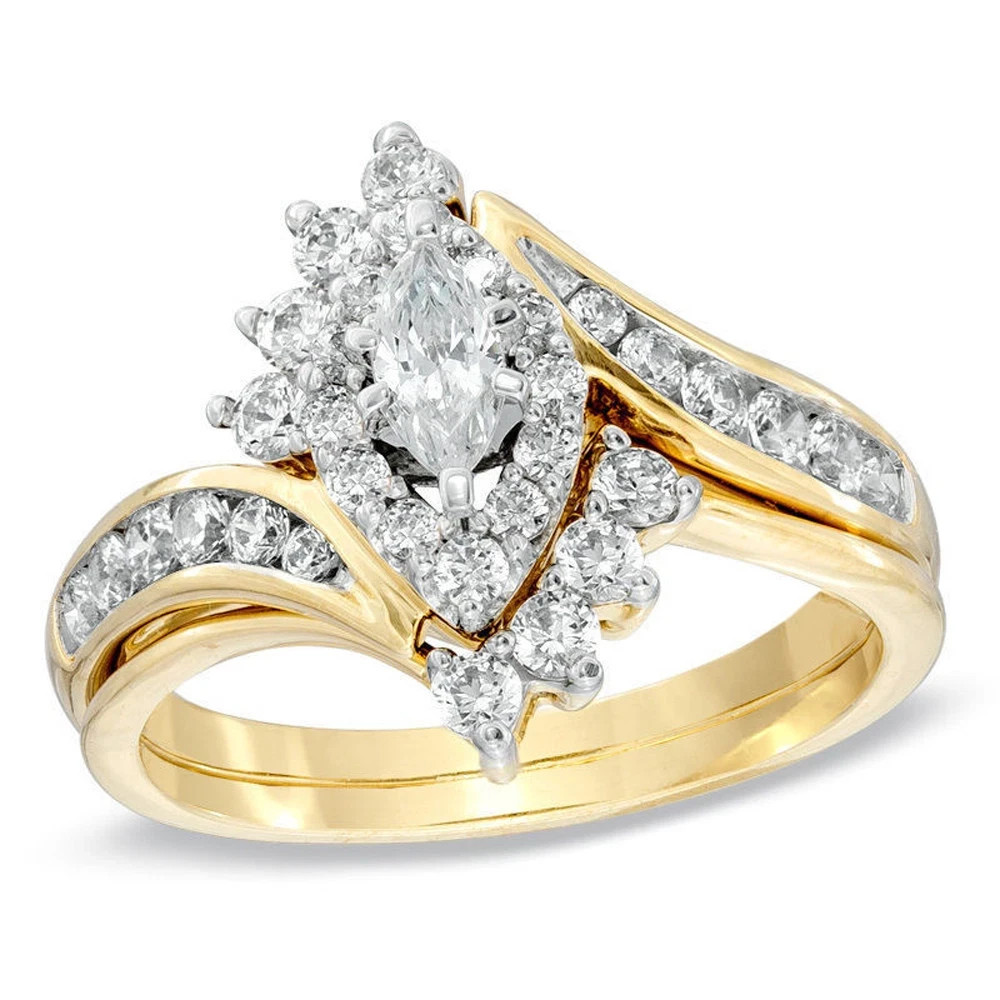 2CT Real Moissanite Wedding Engagement Bridal Ring Yellow Gold Plated Silver