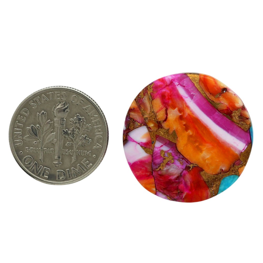 Kingman Orange Dahlia Turquoise 23.3×23.3×4.3 mm Round Gemstone LS78-06934