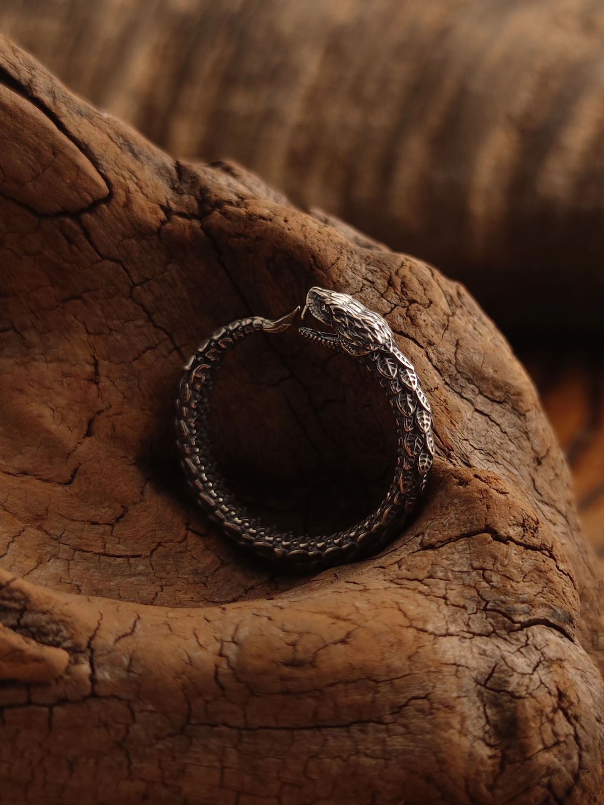 NIGHT WORKS Ouroboros S925 Silver Retro Texture Adjustable Ring for 7-9 Size