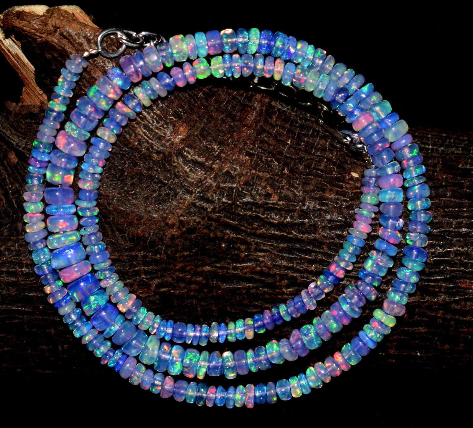 16″Natural Ethiopian Opal Wello Fire Opal Gemstone Bead Necklace Jewelry F0445