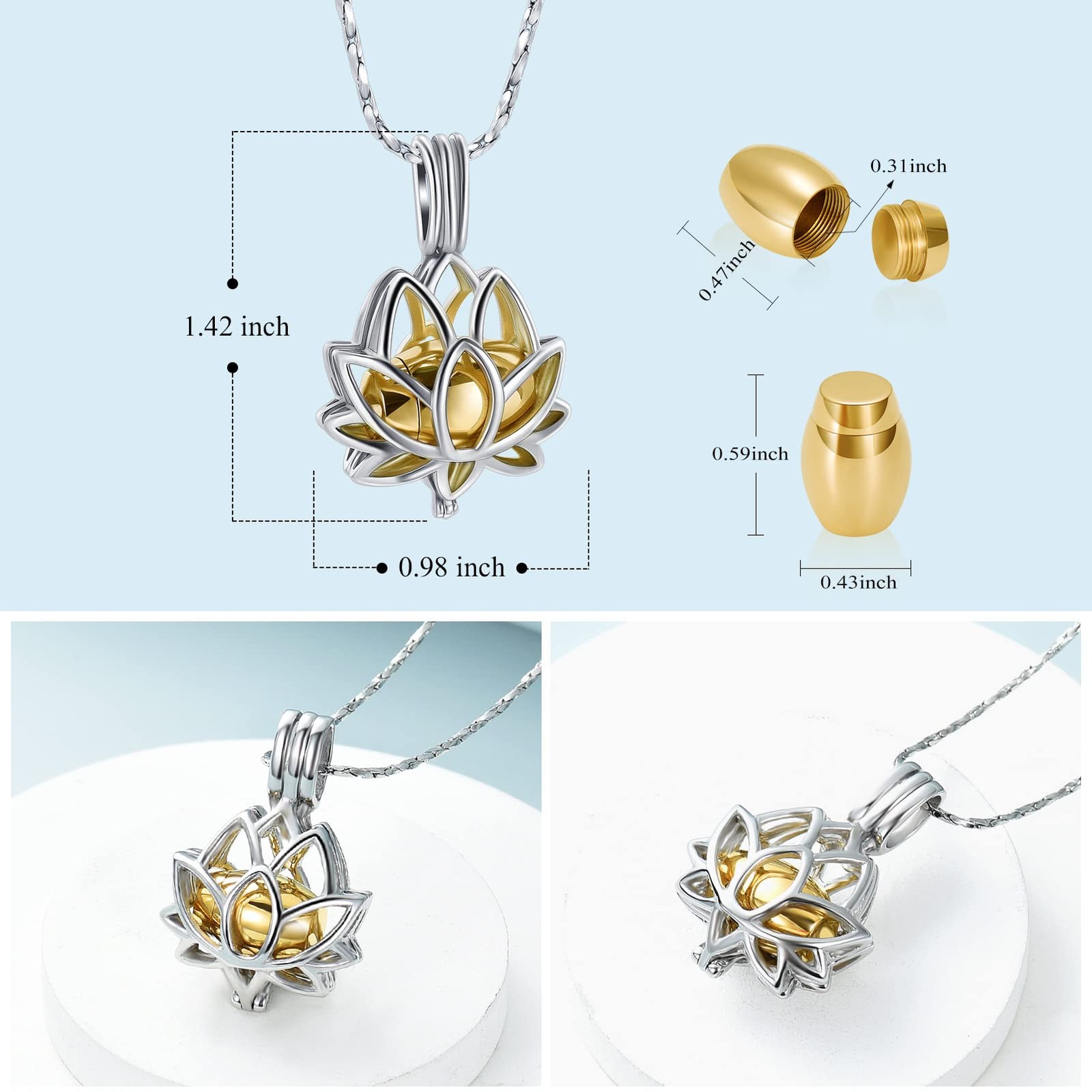 Cremation Jewelry for Ashes – Lotus Flower Ashes Pendant Necklace with Mini K…