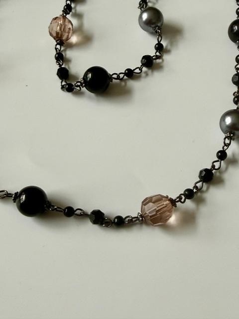 36” Black Gray Blush Pink Beaded Station Necklace No Clasp Opera Length Conditi