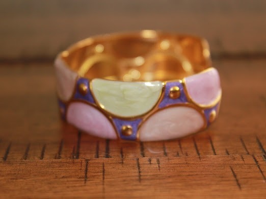 Gold Plated Stainless Steel French Retro Open Cuff Enamel Marble Bangle, S-M