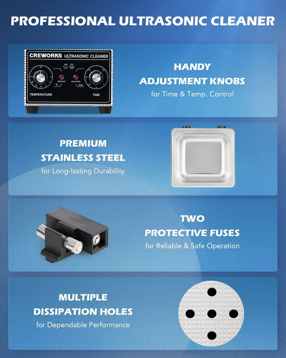 CREWORKS 2L Ultrasonic Cleaner with Heater & Timer for Jewelry & More