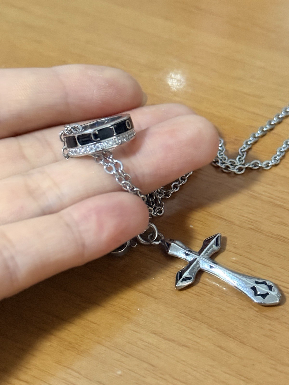 Silver Metal Cable Chain Necklace with Cross Charm Pendant, Religious Theme