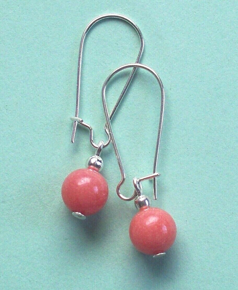 GREEN or CORAL “peachy pink” JADE Kidney Wire earrings handcrafted CHOOSE #450-5