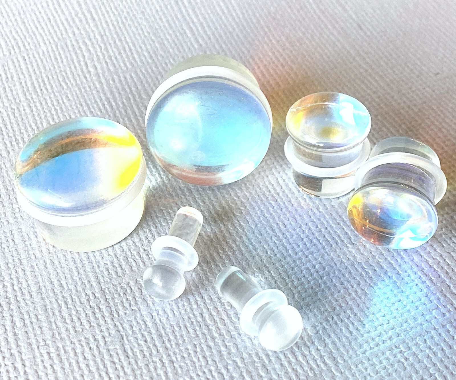 PAIR Luminous Moonstone Glass Single Flare Stone Plugs Gauges Earlets Tunnels