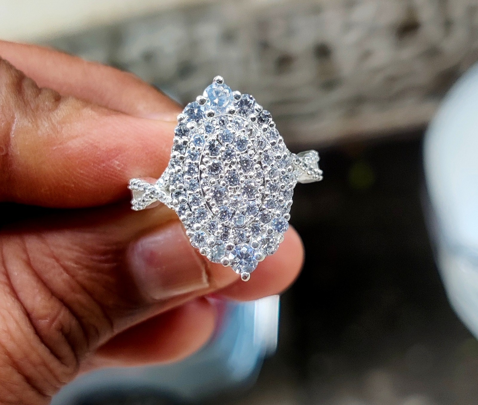 1.50Ct Oval Lab-Created Diamond Cluster Engagement Ring 14K White Gold Plated