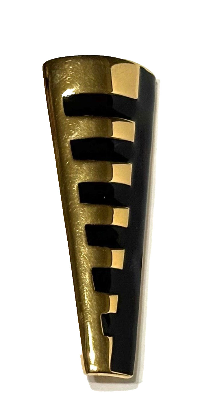 Monet Vintage Pin Brooch Black Enamel Gold Tone Modernistic 2.5 X 0.75 Inches