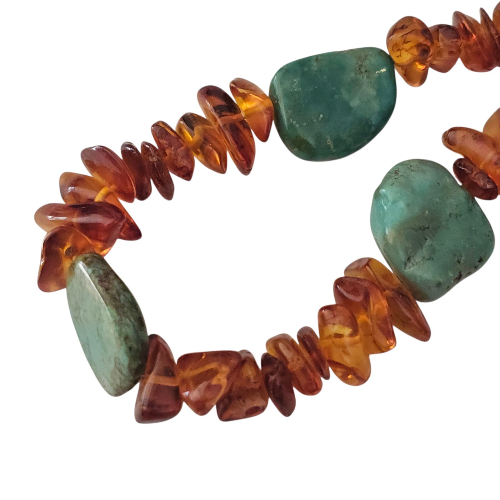 Vintage Native American Navajo Sterling Silver Turquoise Amber Bead Necklace 23″