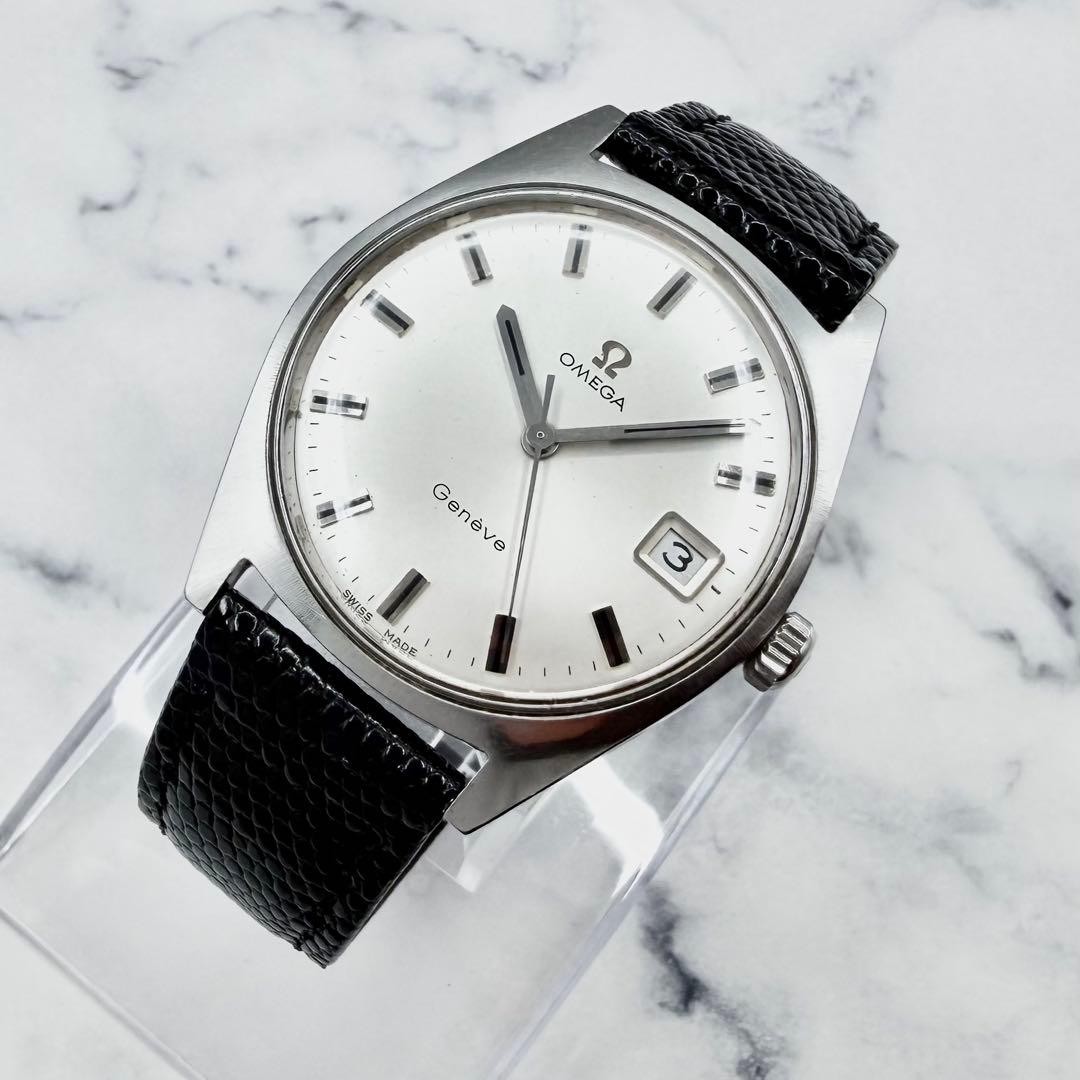 OMEGA Geneva manual winding 136.041 working lizard genuine leather Safe packing!