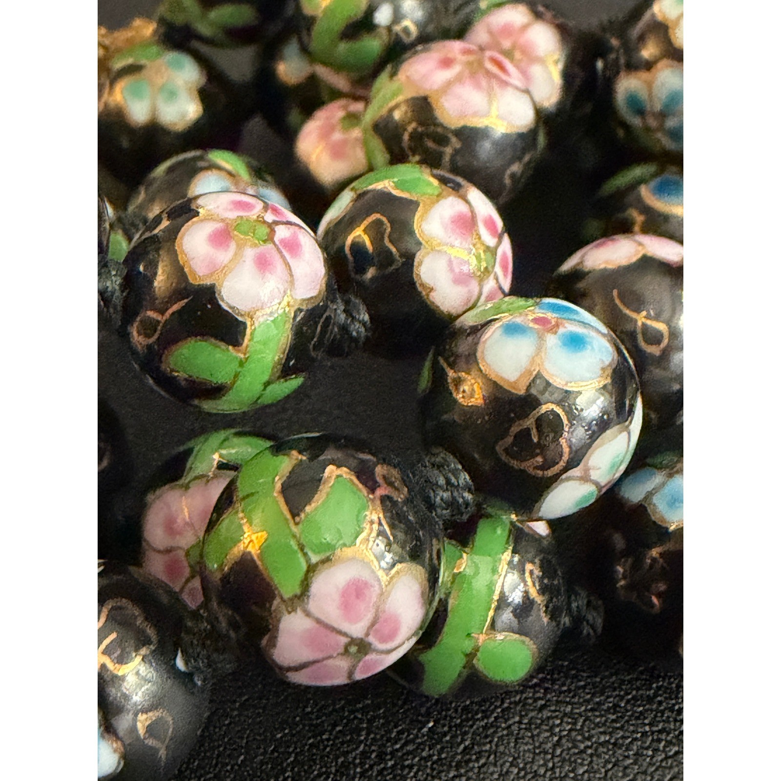 Vintage Cloisonne Necklace Black Beaded Chinese Export