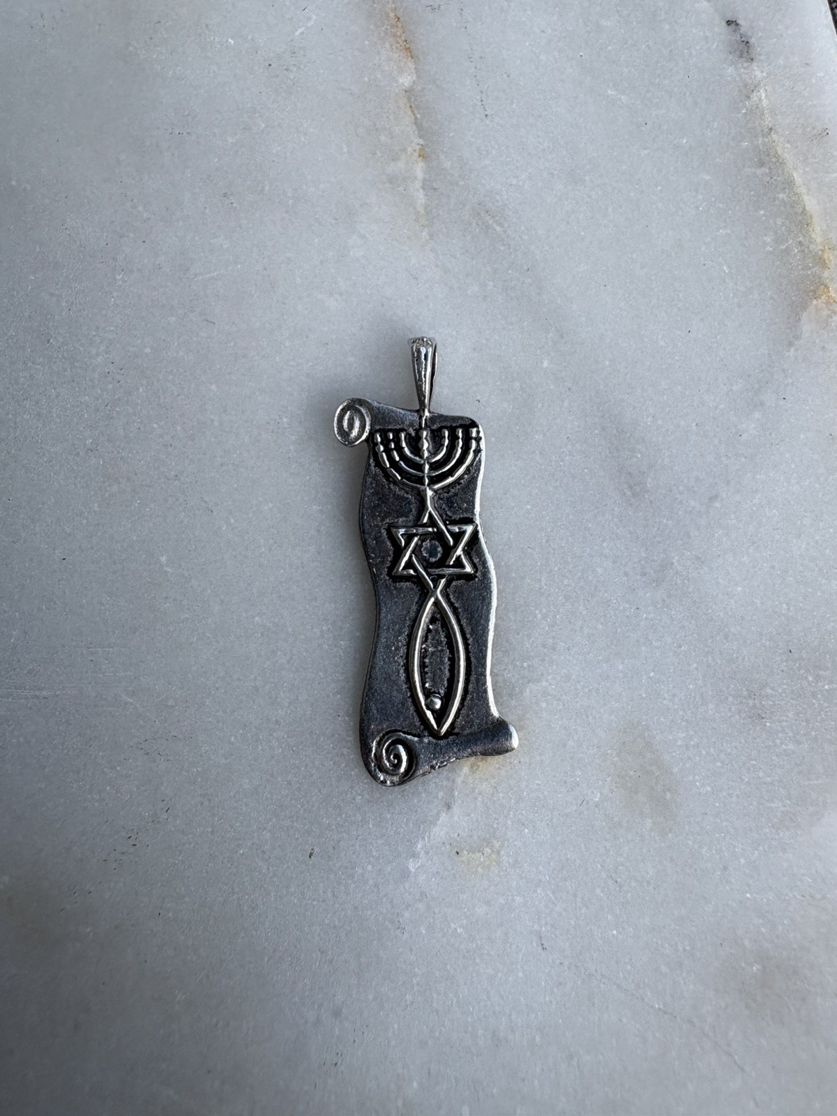 Vintage 925 Silver Messianic Seal Pendant Holy Land Grafted In Scroll Charm