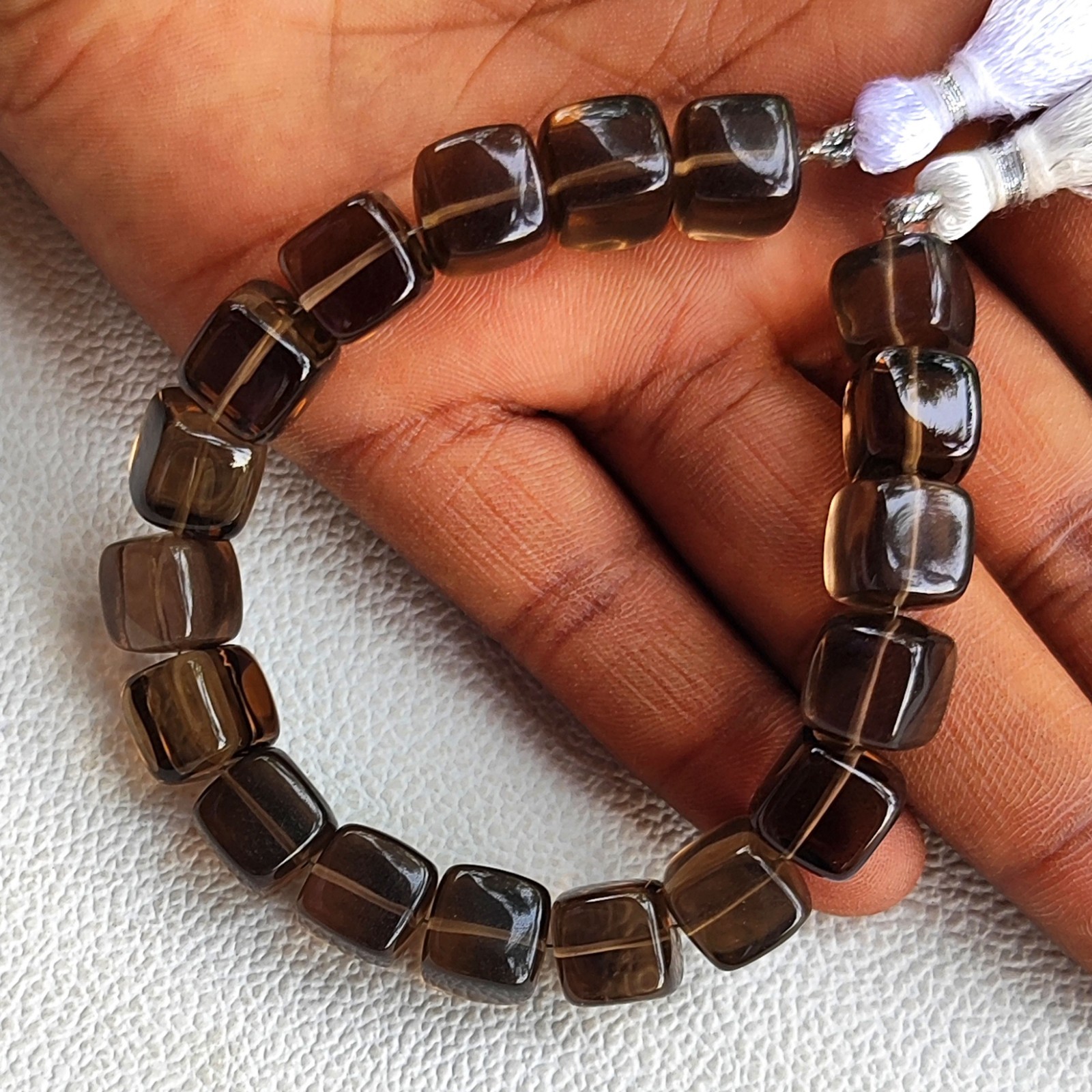 Smoky Quartz Beads 10mm Smooth Cube Brazil Gemstone 7″ Strand DIY Jewelry Making