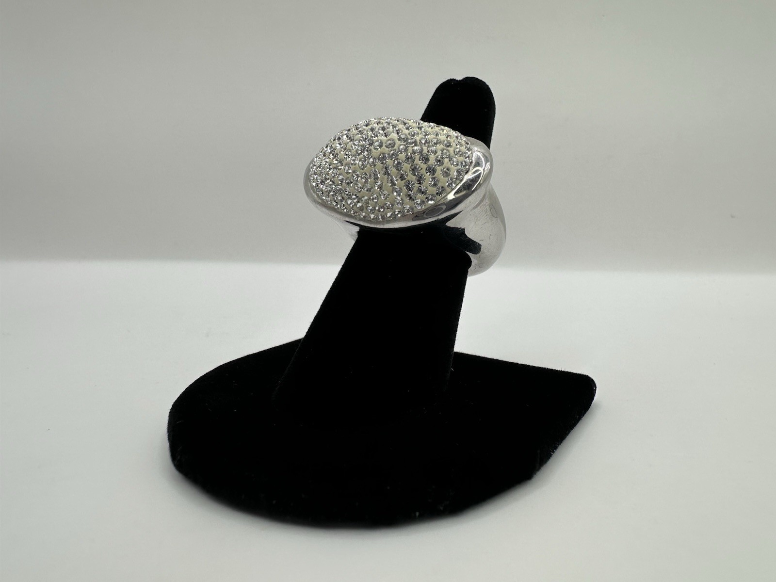 Gorgeous Y2K 925 Sterling Silver Crystal Pave Domed Statement Ring Size 7