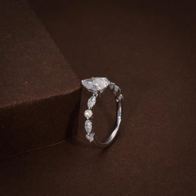 9K White Gold Pear Shape 1.77CT Lab Grown Diamond FG VVS-VS Elegant Bridal Ring