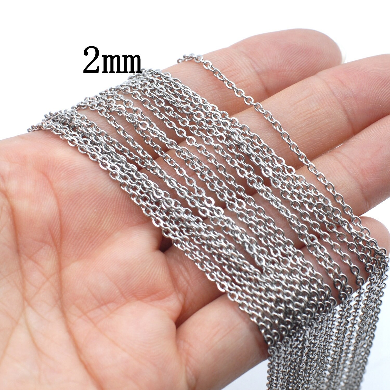 9PCS Stainless Steel Flat Cable Necklace 16″/18″/20″/22″/24″/26″ 2mm Wide
