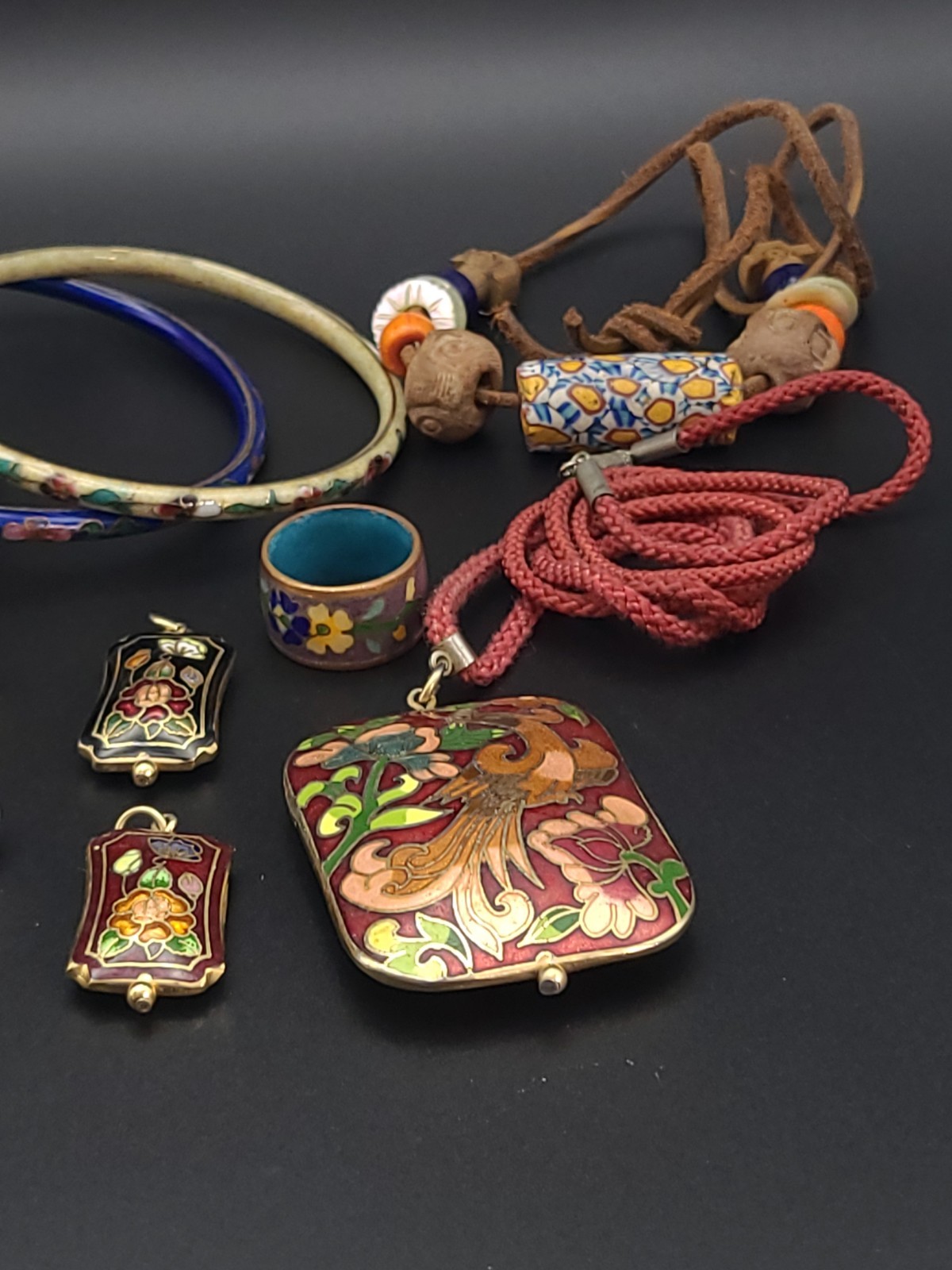 Vintage Cloisonne Jewelry 18 Pc Lot Bangles Earrings Pendants Ring Necklace
