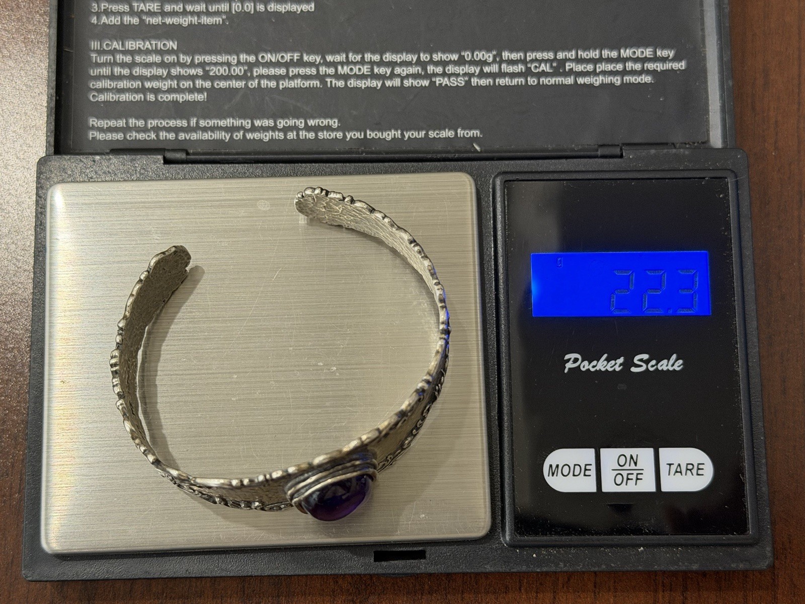 PZ Paz Creations ISRAEL .925 Sterling Silver 5ct Amethyst Cuff