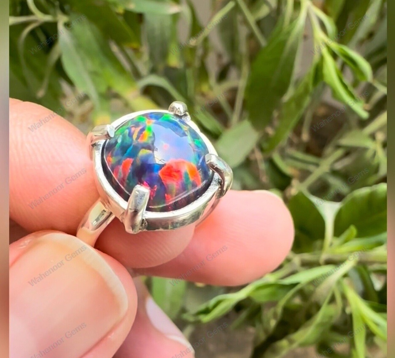 Black Fire Opal 925 Sterling Silver Ring Cabochon engagement Ring See Video