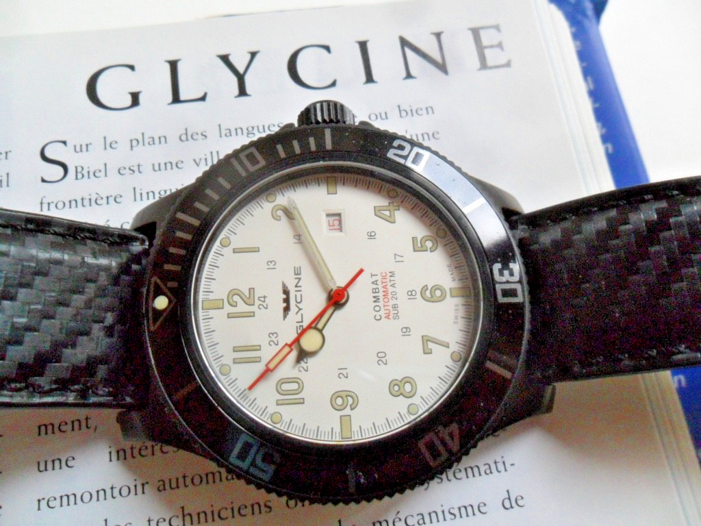 48.5 mm Black S/S Men’s Glycine SUB Combat 200M Military Automatic Watch GL0190