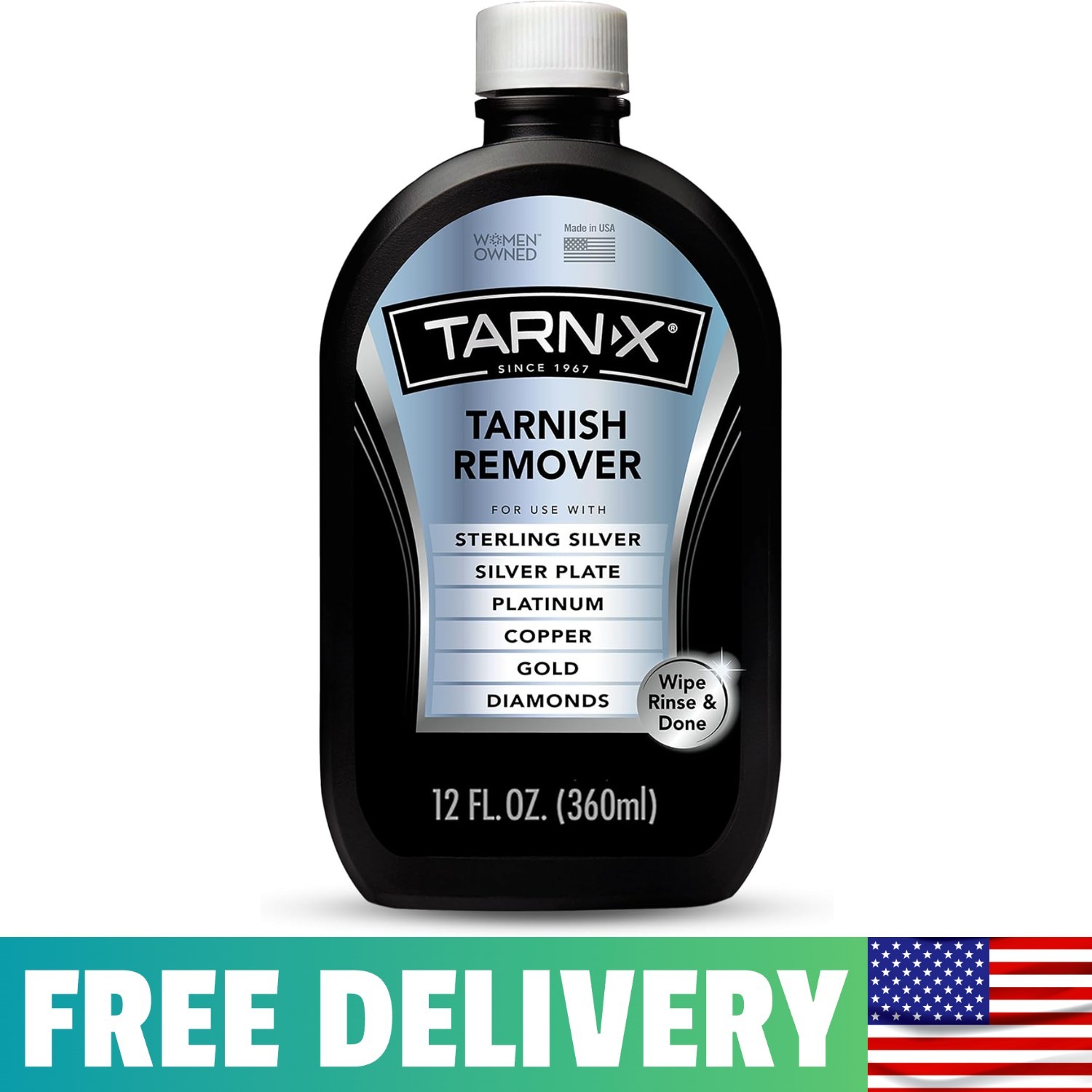 Tarnish Remover, 12 Oz. Bottle, Platinum, Copper, Gold, Diamond, Silver Plate,