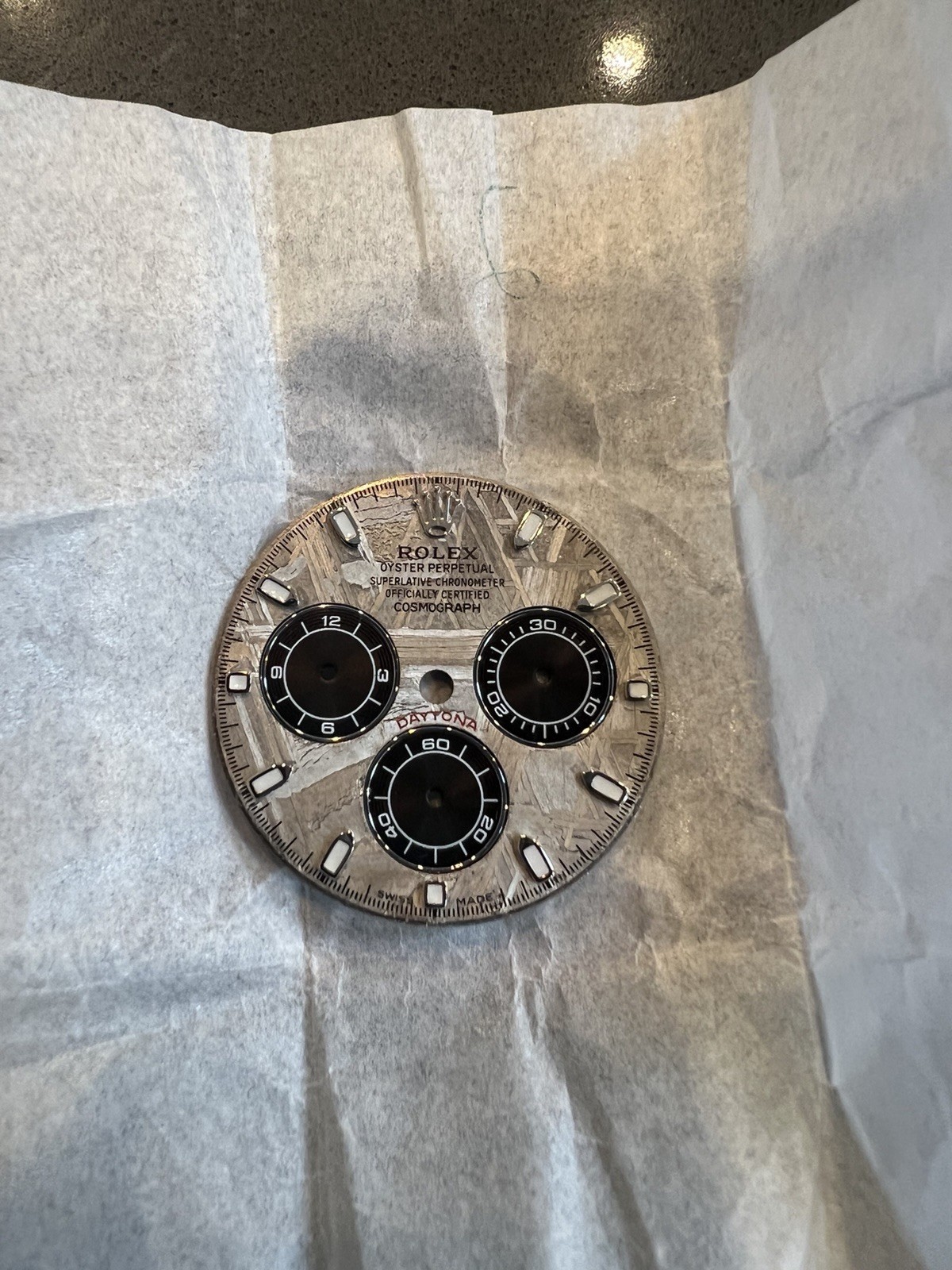 Rolex Daytona Dial Silver Meteorite w/ Black Subdials Non-Numeric Hour Marks.