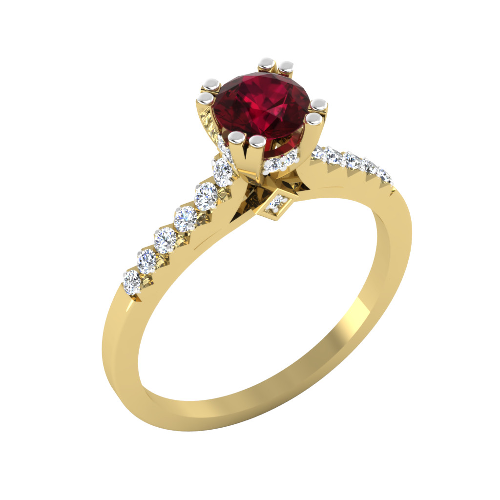 0.82 Ct Round Cut Real Ruby & Diamond Engagement Ring 14K Solid Yellow Gold