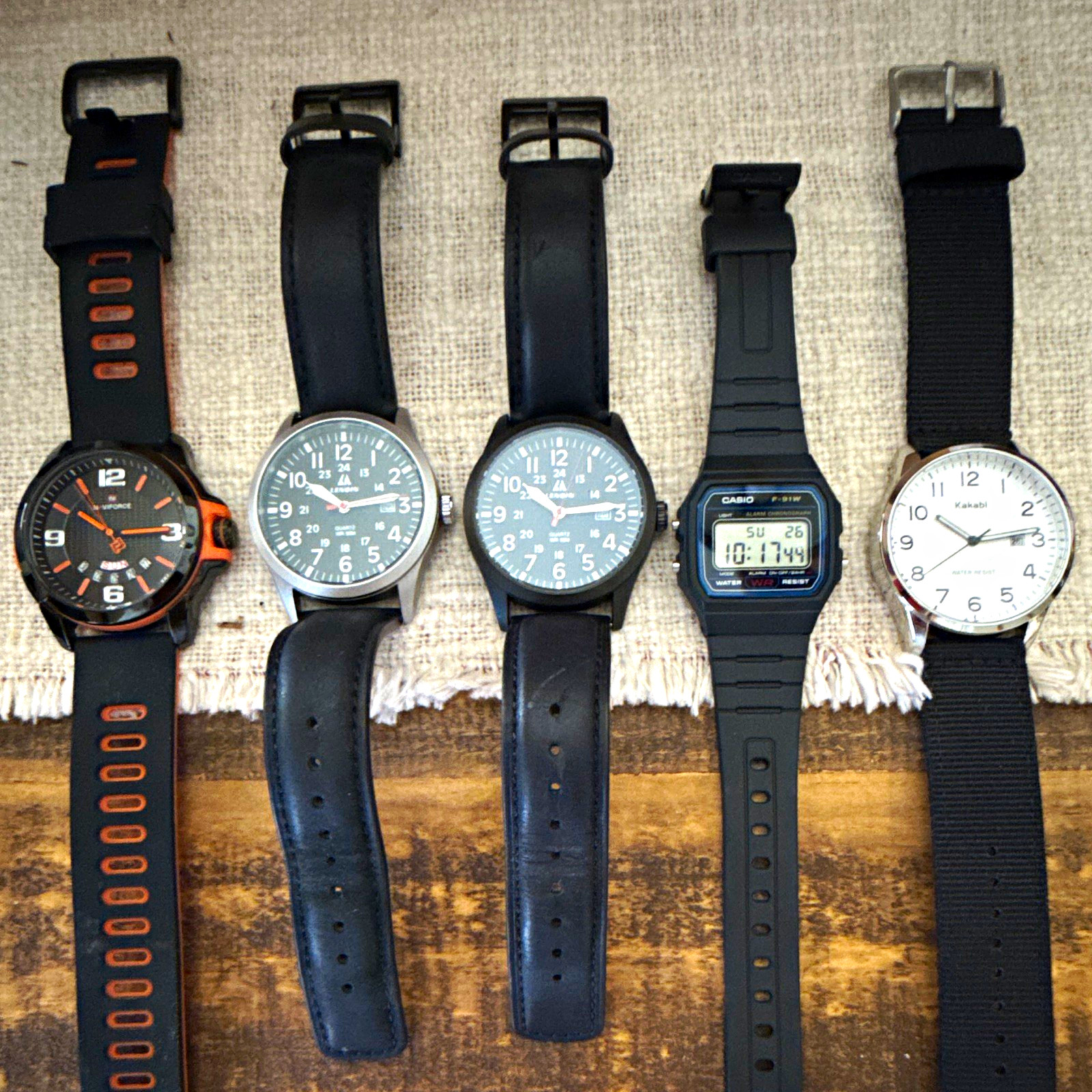 Casio Kakabi Lenoon Lot of 5 Watches Analog & Digital Black/Orange Straps