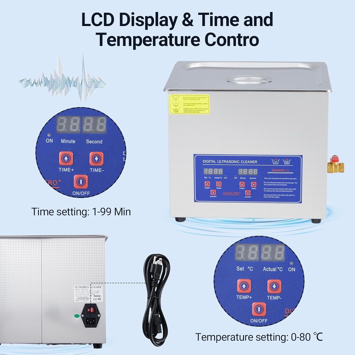 10L Digital Ultrasonic Cleaner with Timer & Heater，40kHz 240W Cleaning System…