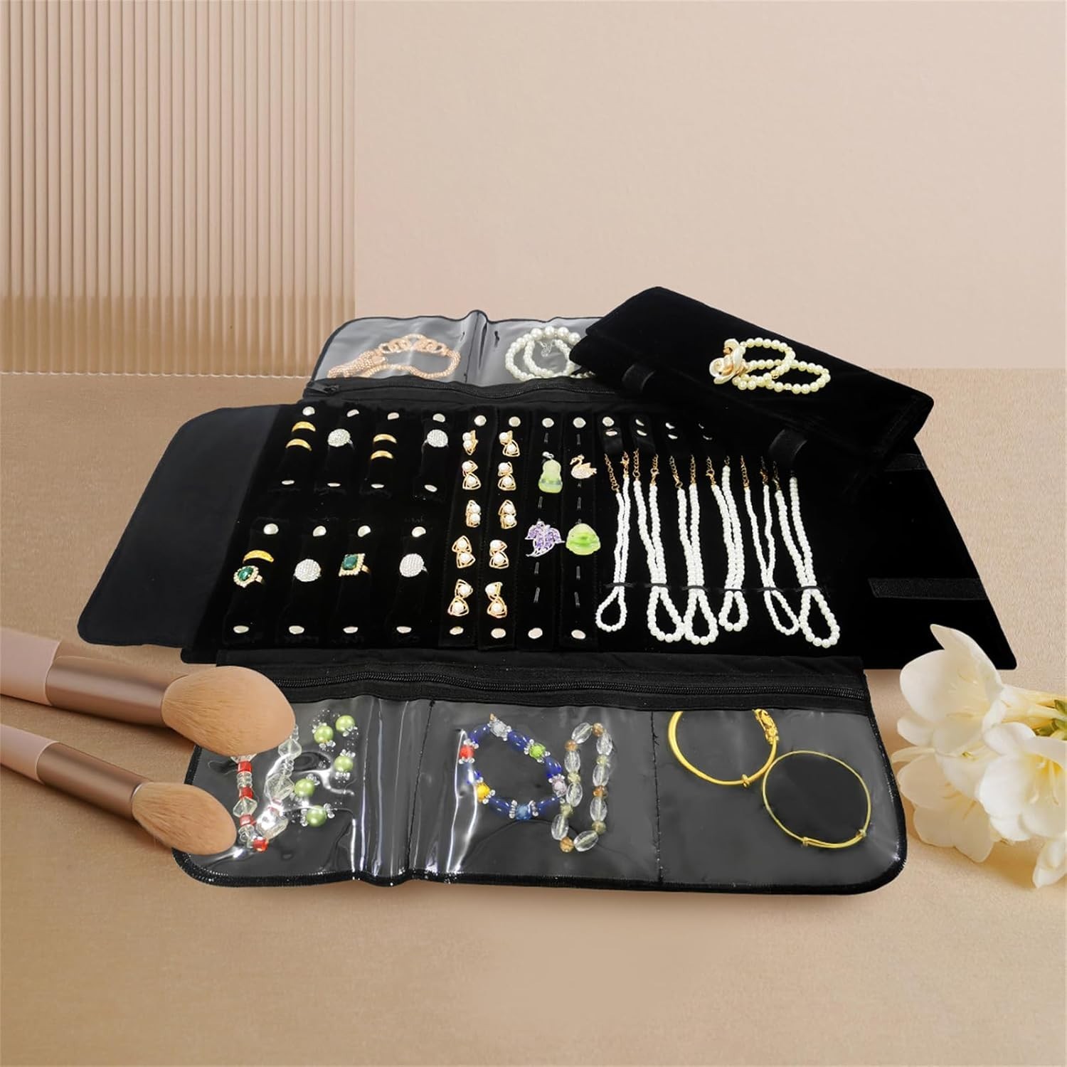 Velvet Travel Jewelry Case Roll Bag Organizer for Necklace Bracelet Earrings …